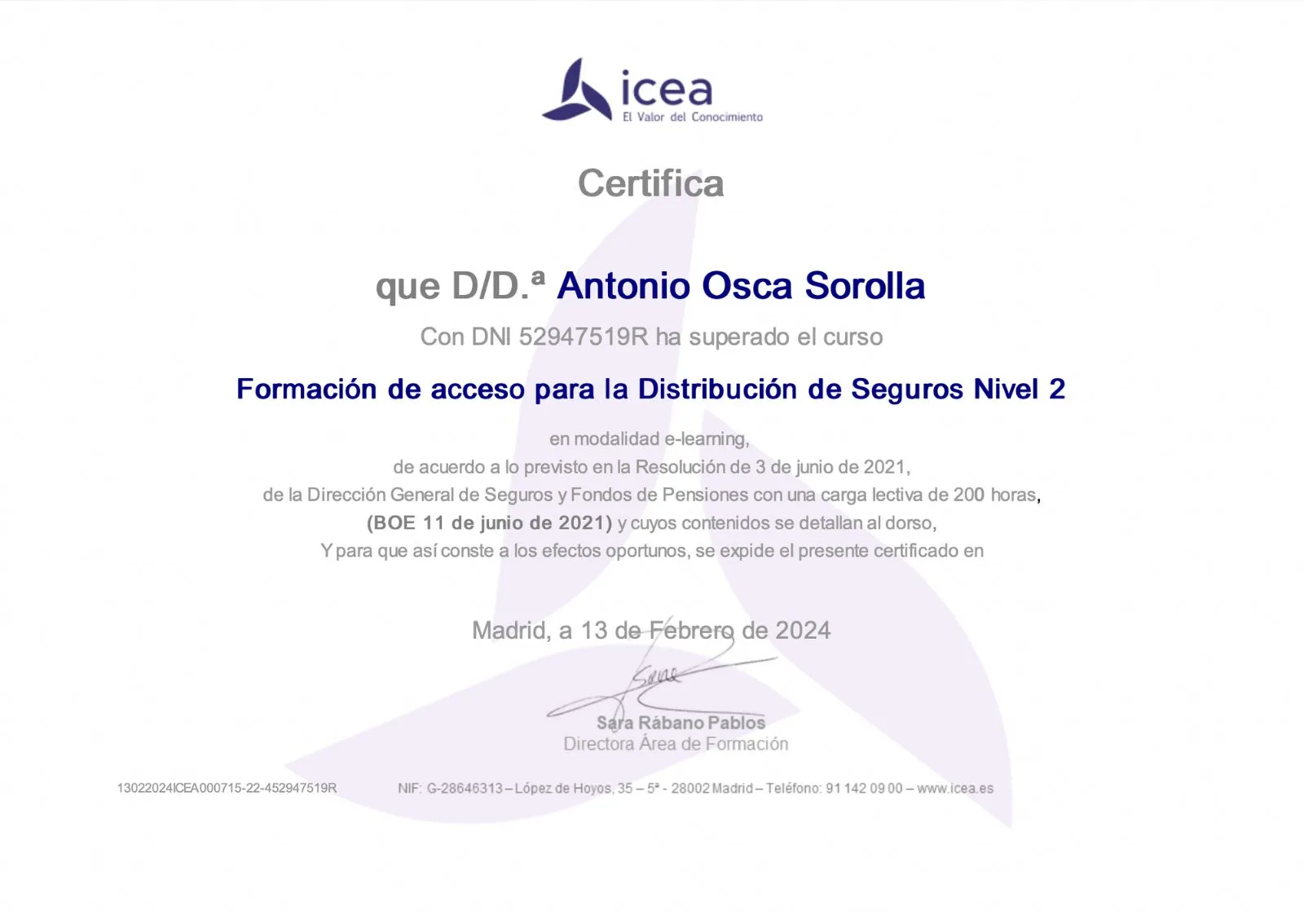 Certificado ICEA Toni Osca Certificado OBS Toni Osca